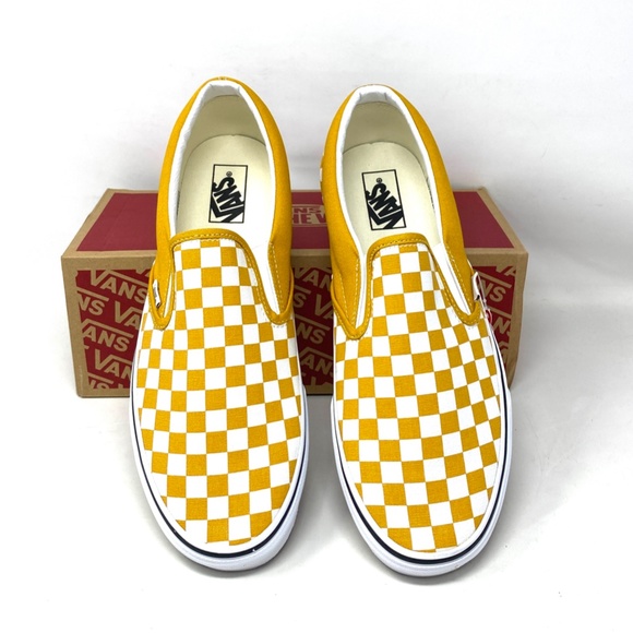 VANS Classic Slip On Shoes Check Yellow Canvas Men’s Size Sneakers VN0A5JMHF3X - Picture 3 of 10